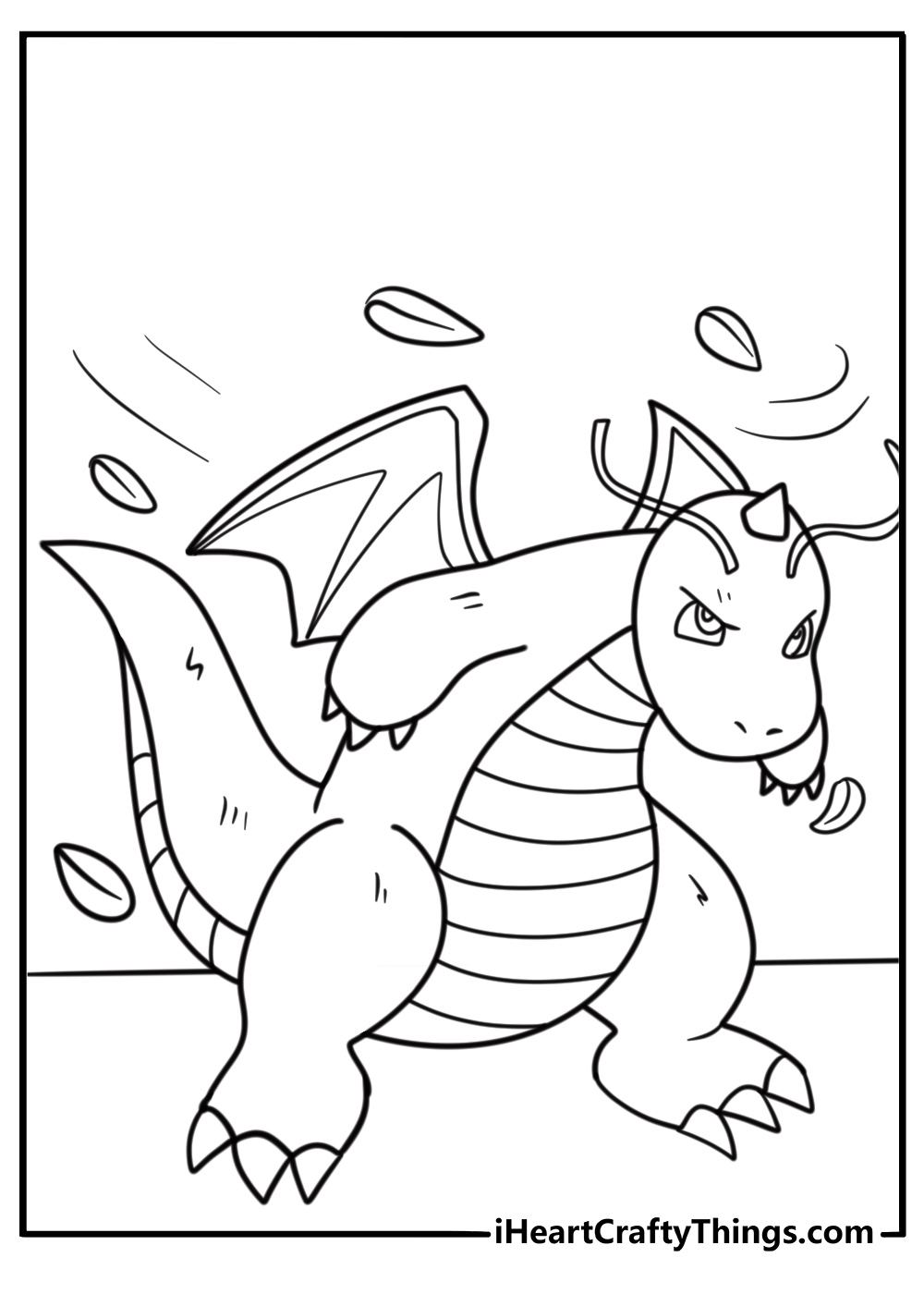 Dragonite in a whirlwind of power fun coloring sheet for kids