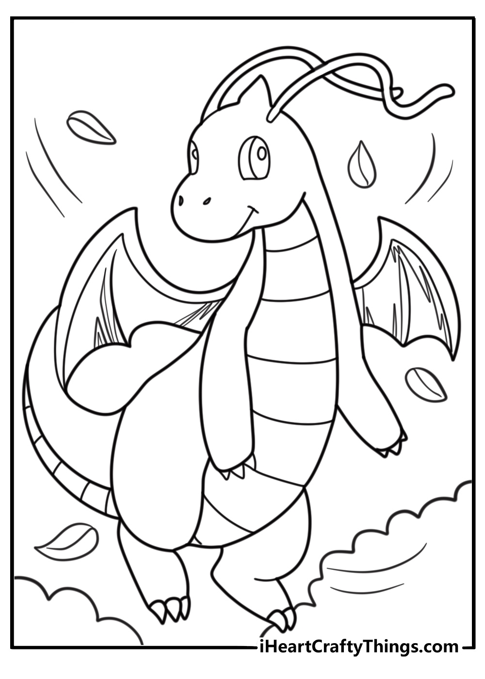 Dragonite spreading its wings wide coloring page for kids