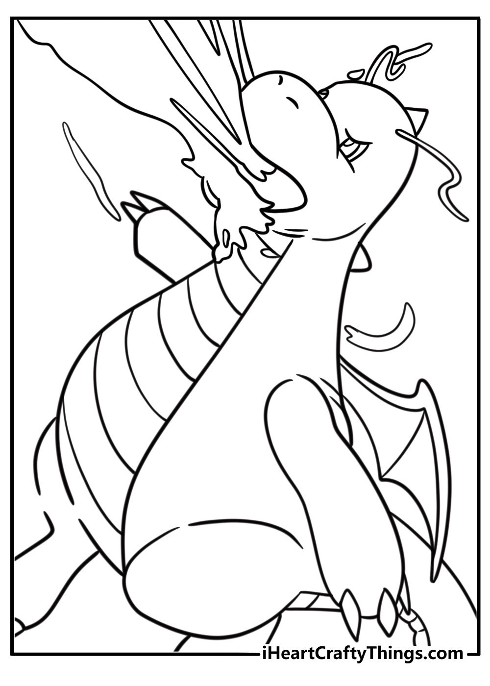 Dragonite unleashing energy from its mouth coloring page