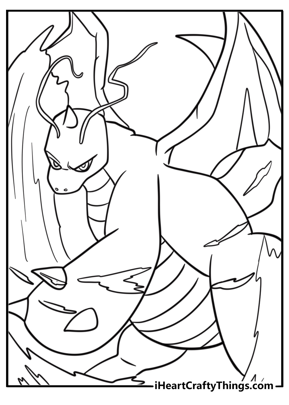 Dragonite using Dragon Claw move fun printable coloring sheet