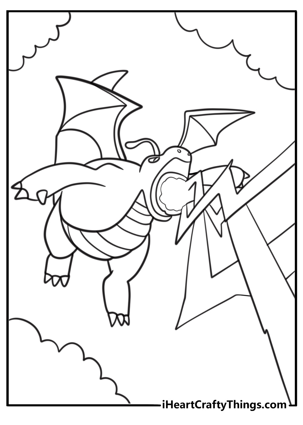 Dragonite using Hyper Beam attack coloring sheet