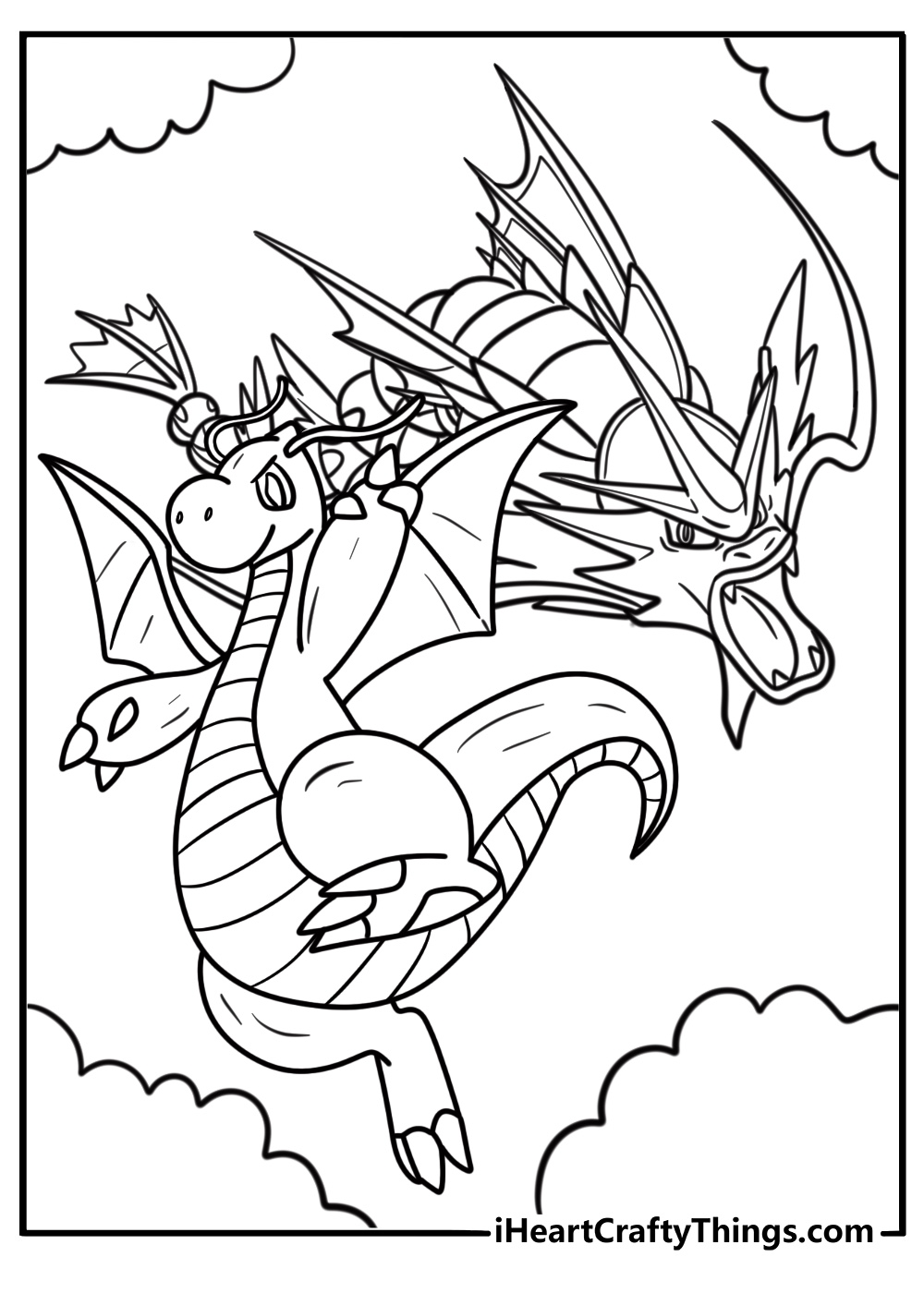Dragonite with other Dragon type Pokémon detailed coloring sheet