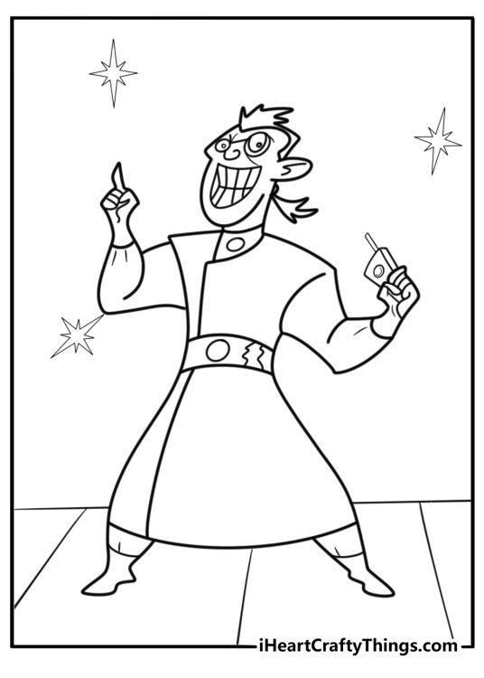 Drakken holding a remote control free coloring page PDF
