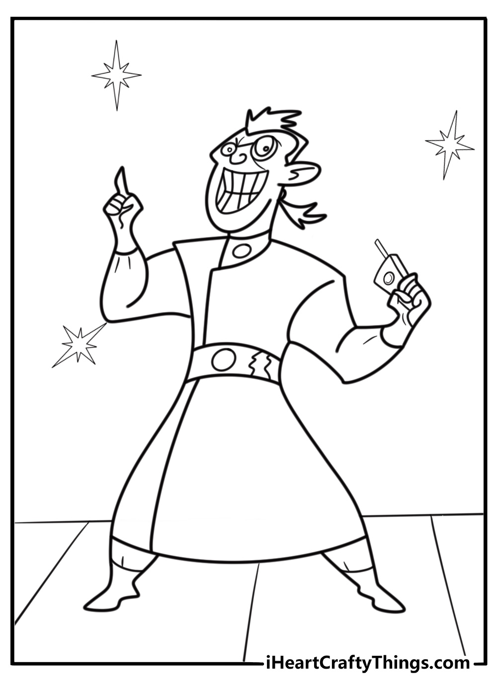 Drakken holding a remote control free coloring page PDF