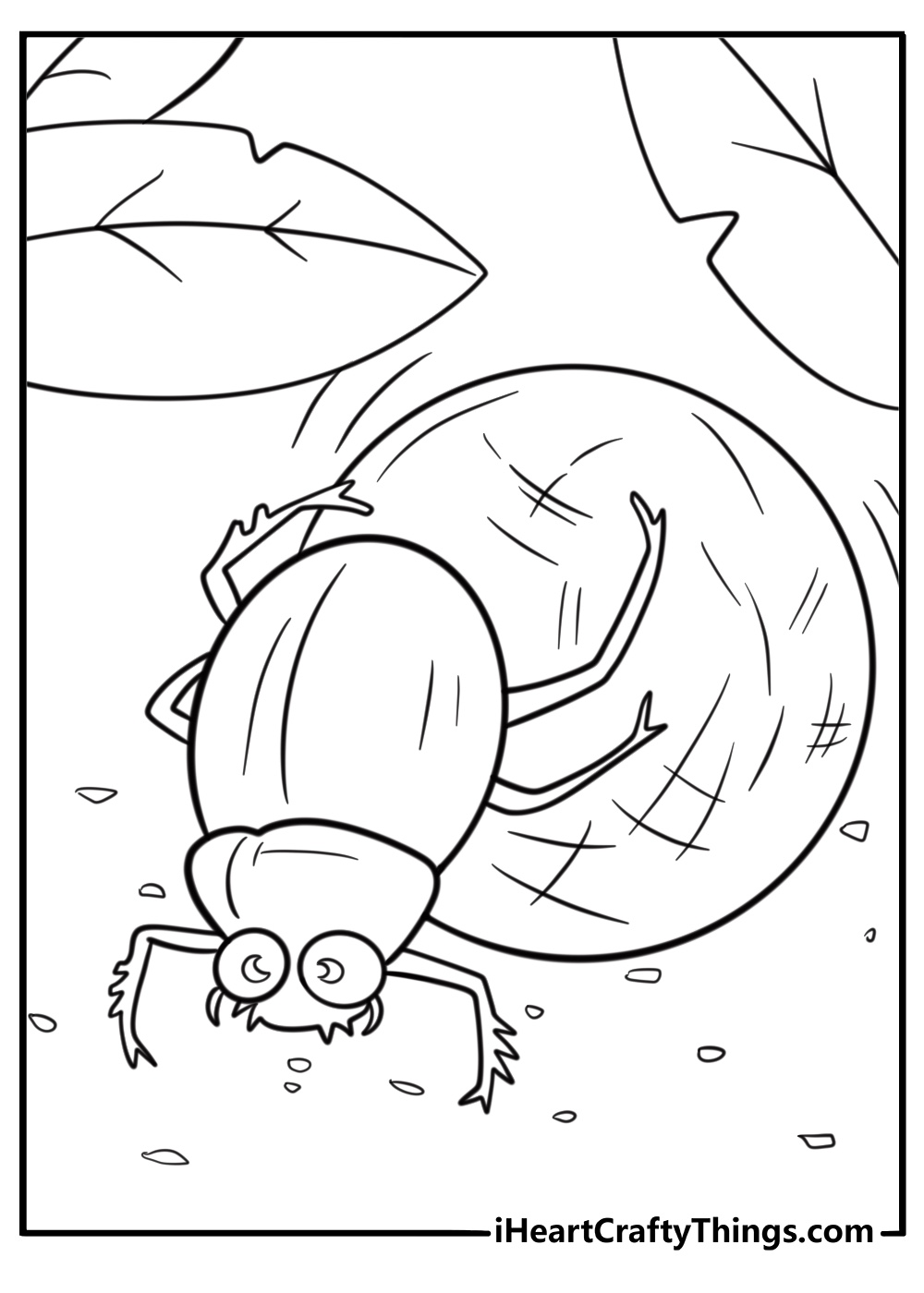 Dung beetle rolling a ball coloring page