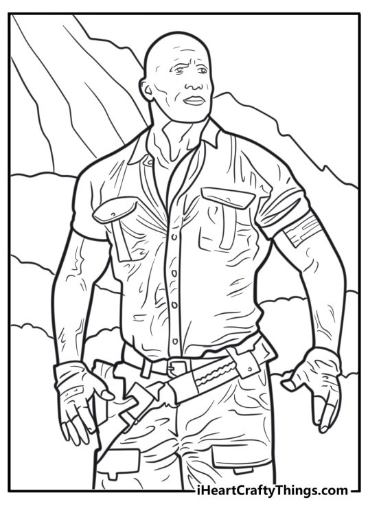 Dwayne Johnson in Jumanji jungle outfit free coloring page