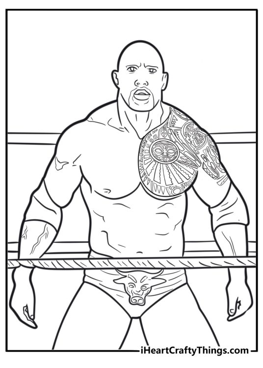 Dwayne Johnson in wrestling ring coloring sheet