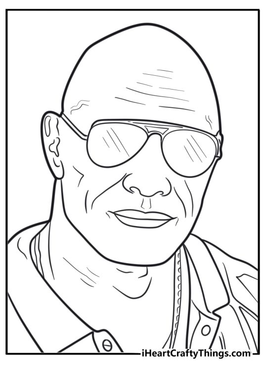 Dwayne Johnson wearing sunglasses printable coloring sheet