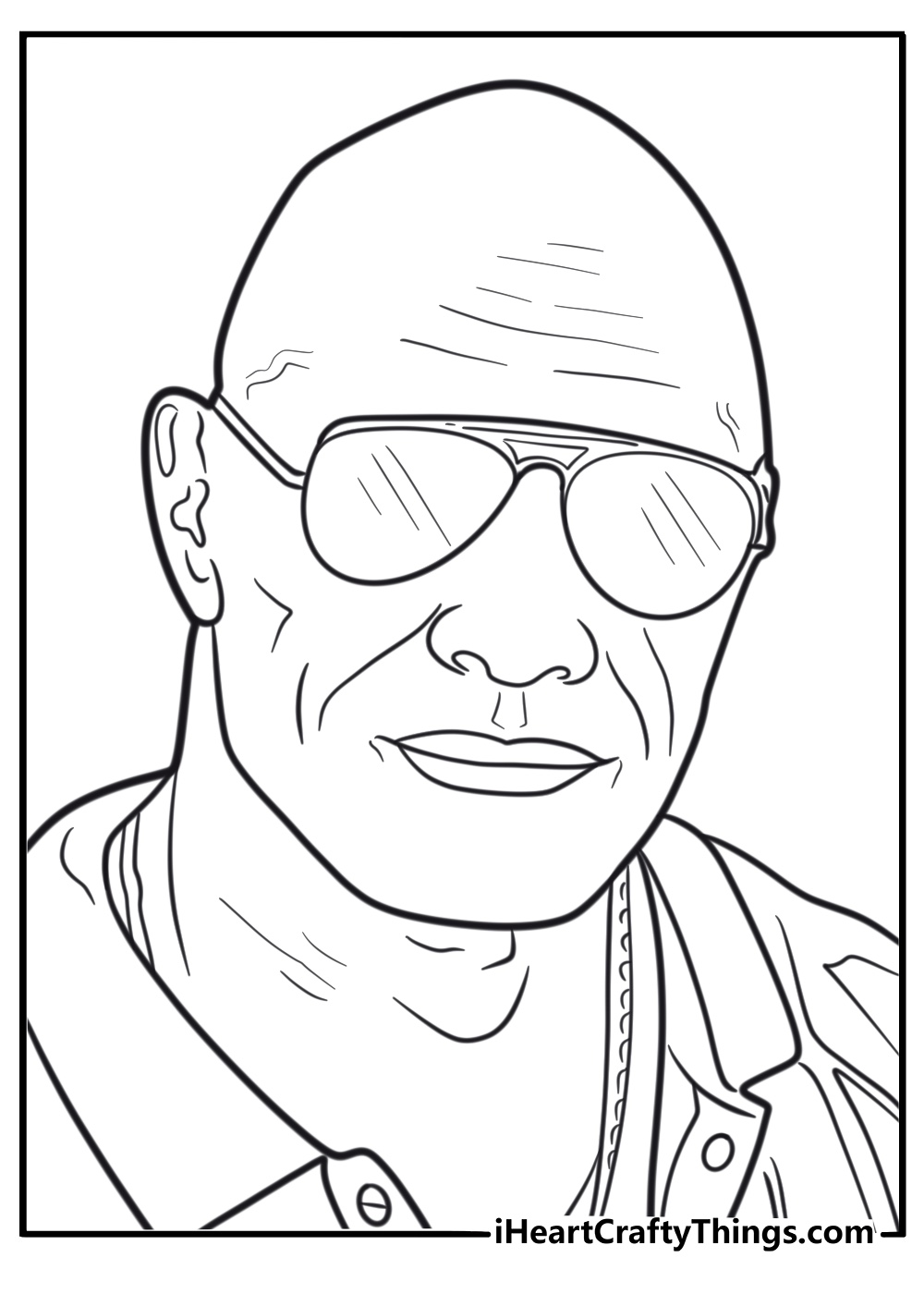Dwayne Johnson wearing sunglasses printable coloring sheet