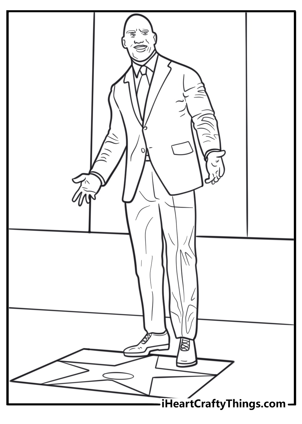 Dwayne Johnson with his Hollywood Walk o Fame star coloring sheet