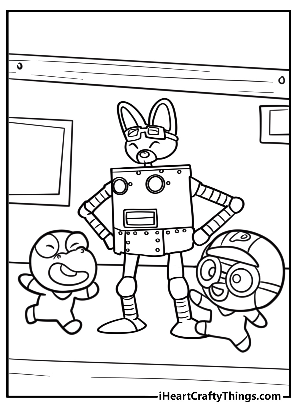 Eddy showing his new robot to friends coloring page
