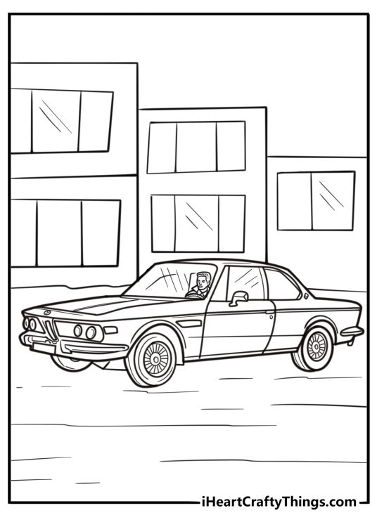 Elvis driving a vintage Cadillac coloring page