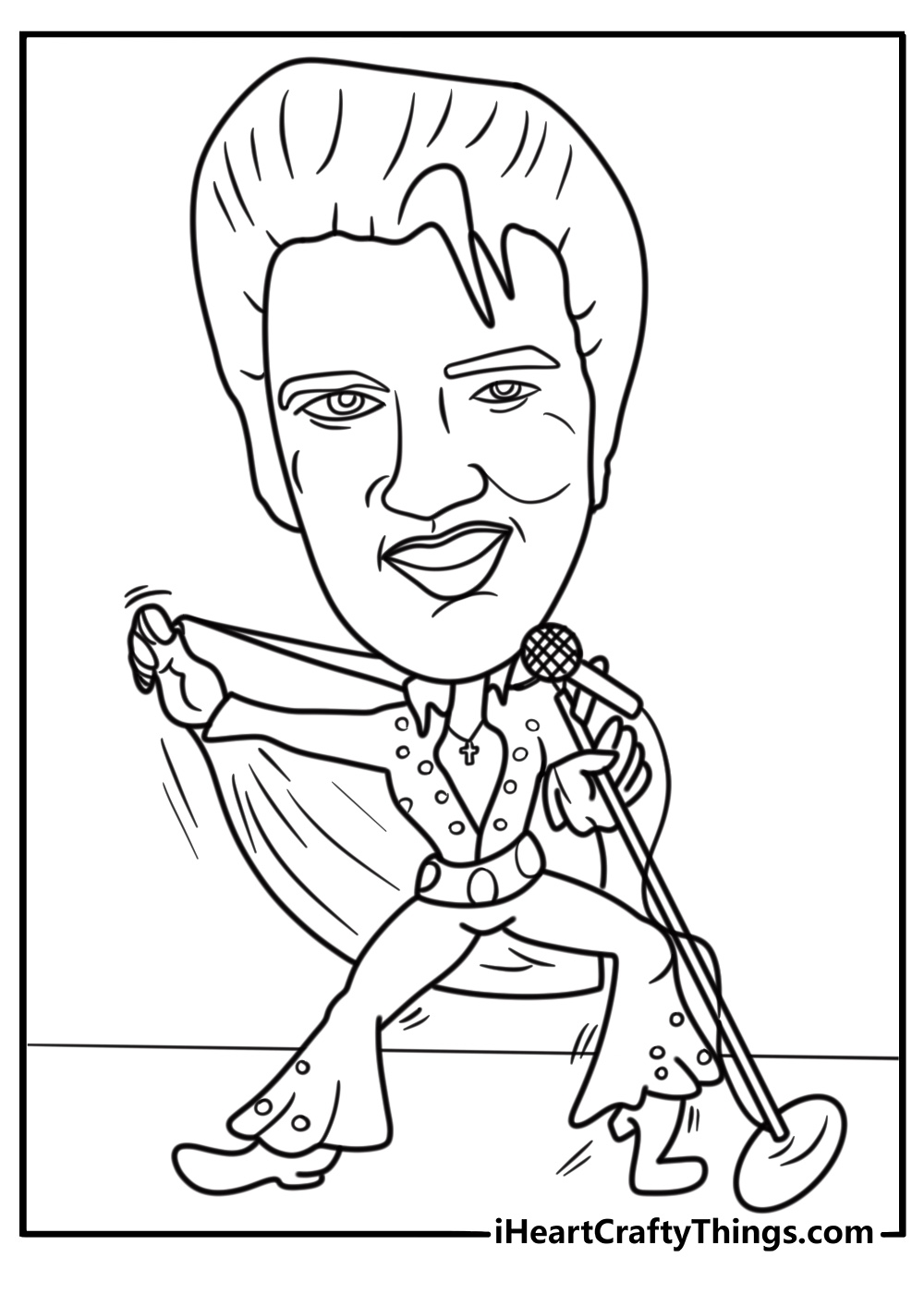 Elvis in a 1950s rock and roll outfit coloring page