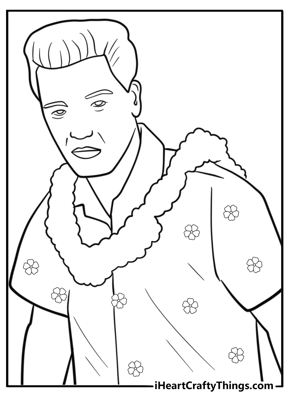 Elvis in a Hawaiian shirt from Blue Hawaii coloring page