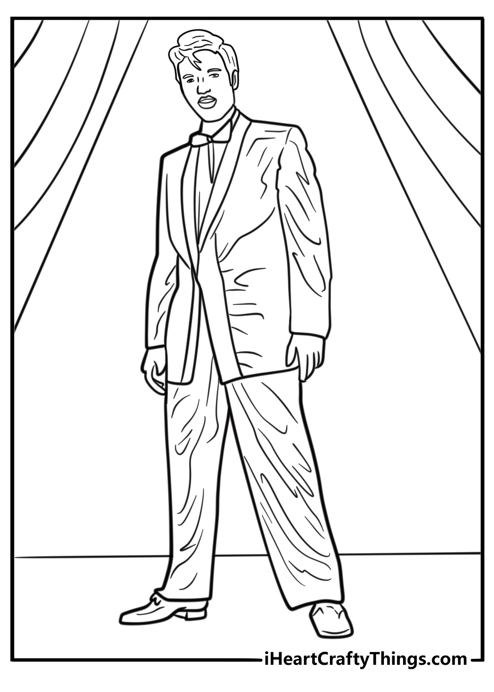 Elvis in a gold lamé suit during a concert coloring page