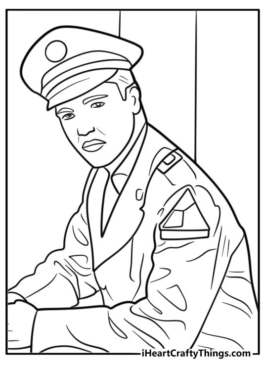 Elvis in a military uniform from army service coloring page