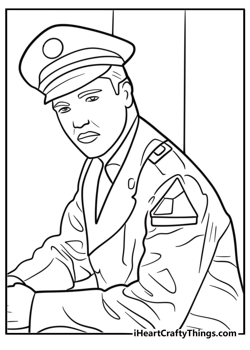 Elvis in a military uniform from army service coloring page