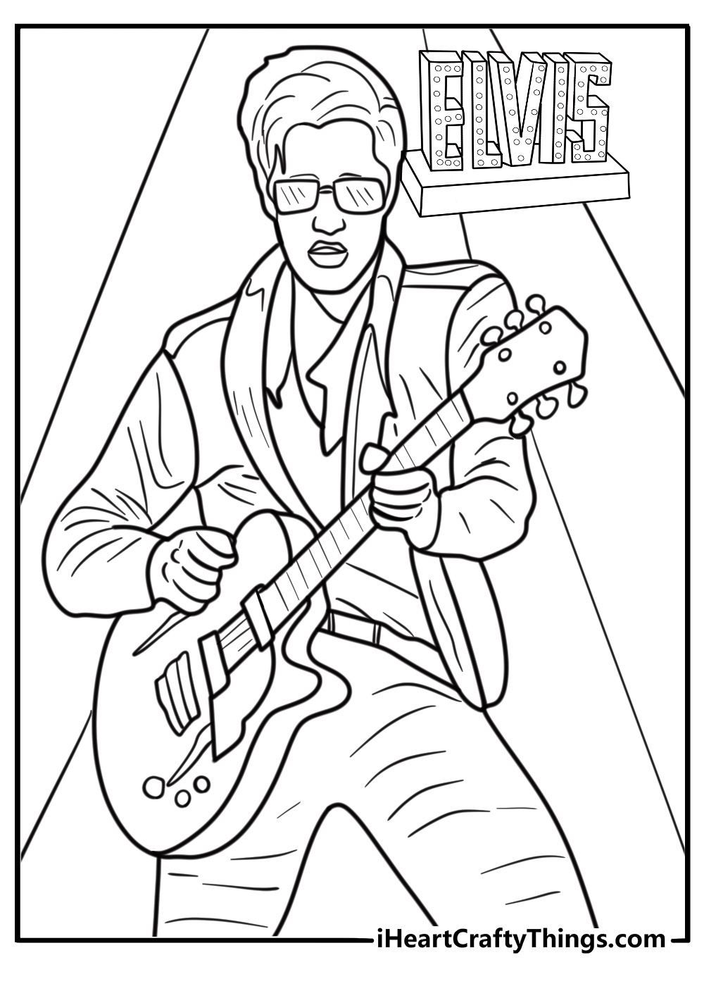 Elvis performing in Las Vegas with stage lights coloring page