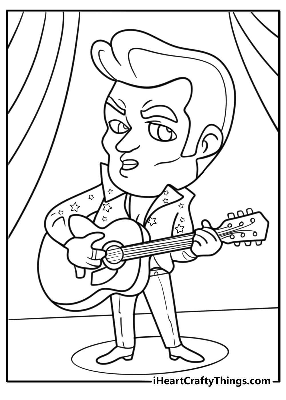 Elvis playing guitar during a live performance coloring page