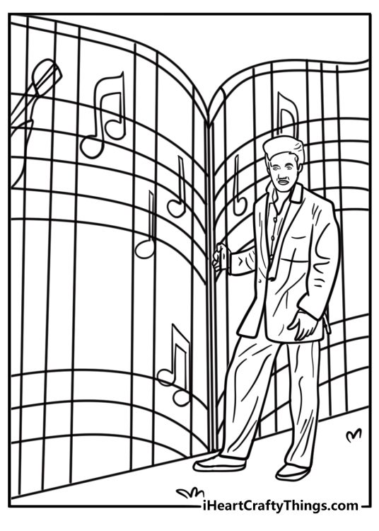 Elvis walking through Graceland gates coloring page