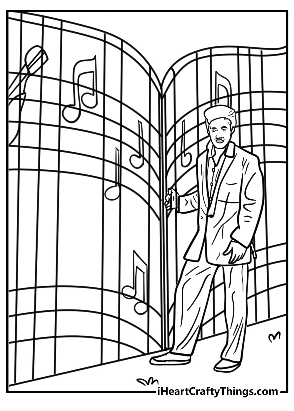 Elvis walking through Graceland gates coloring page