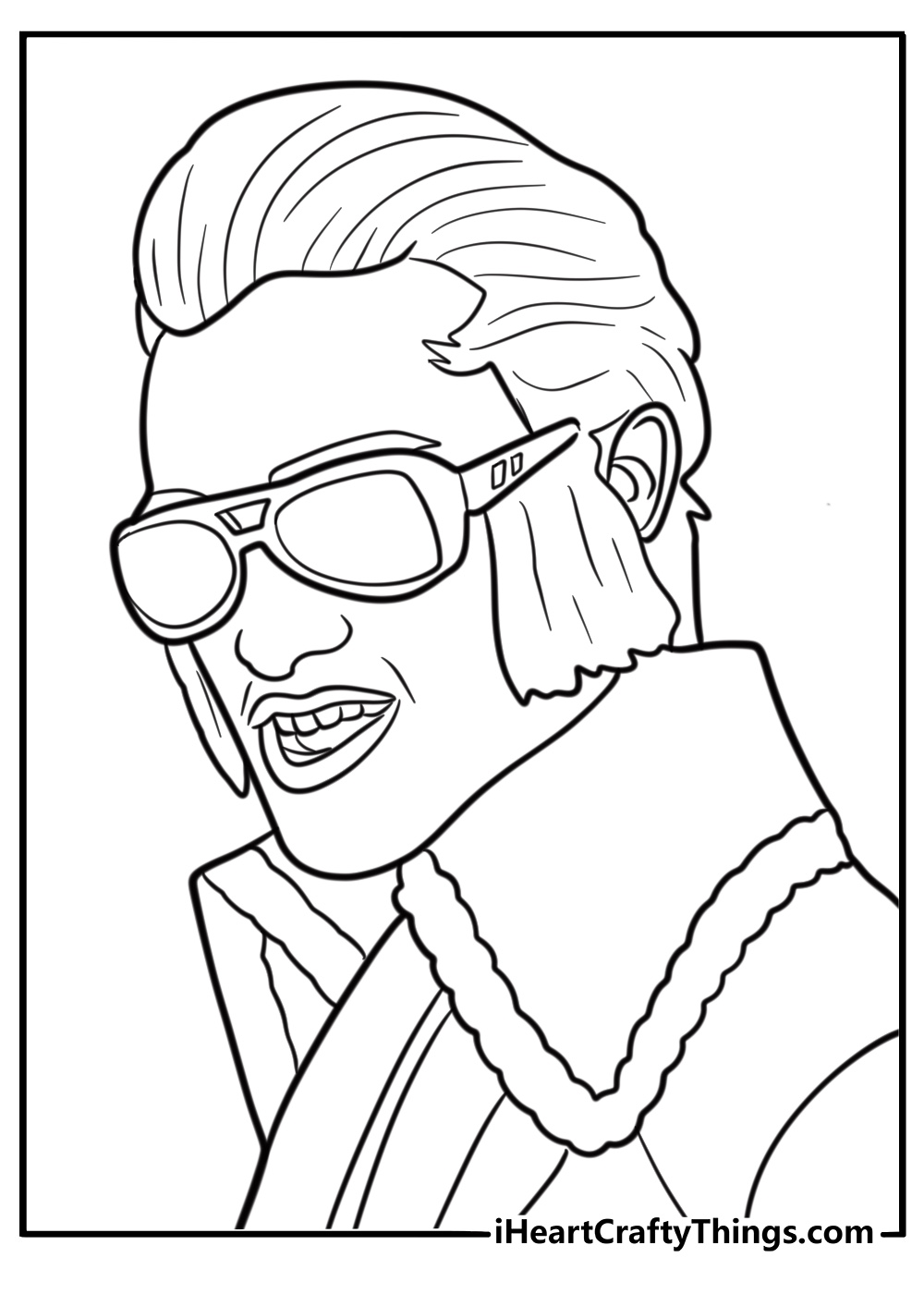 Elvis wearing sunglasses and a cape coloring page
