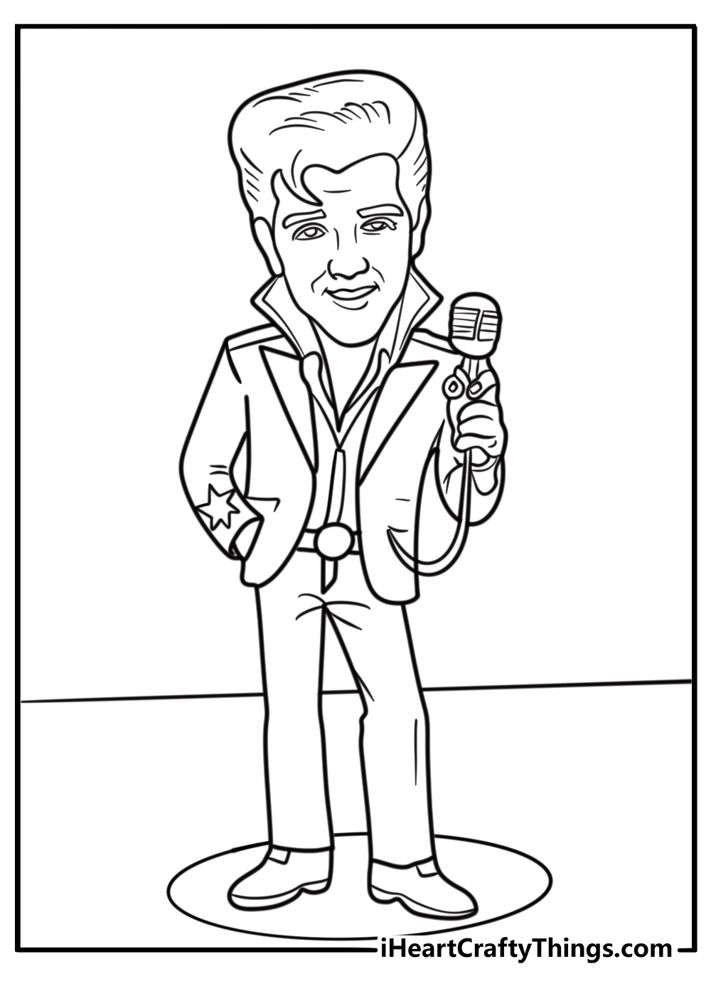 Elvis with a vintage microphone in hand coloring page