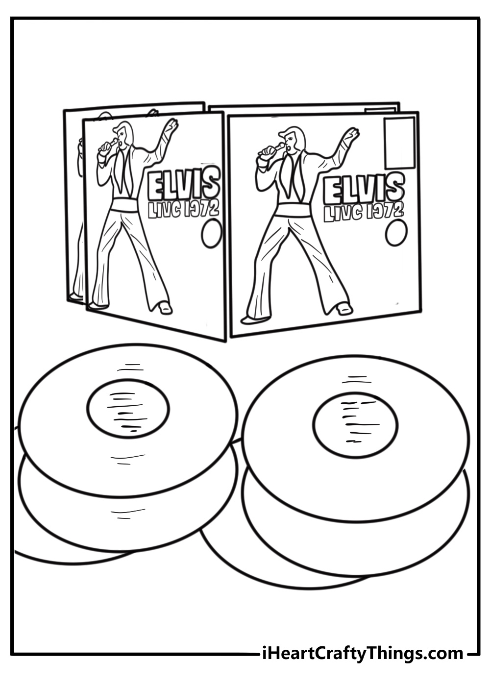 Elvis with a vinyl record collection coloring page