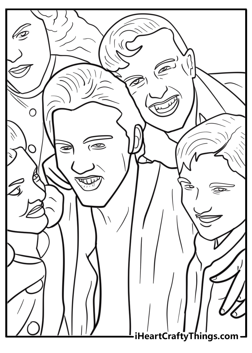Elvis with fans reaching from the audience coloring page