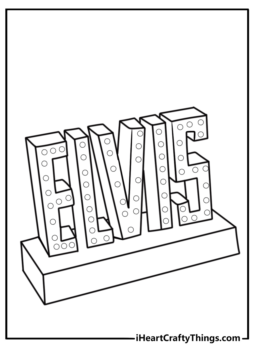 Elvis with his name in bold marquee letters coloring page