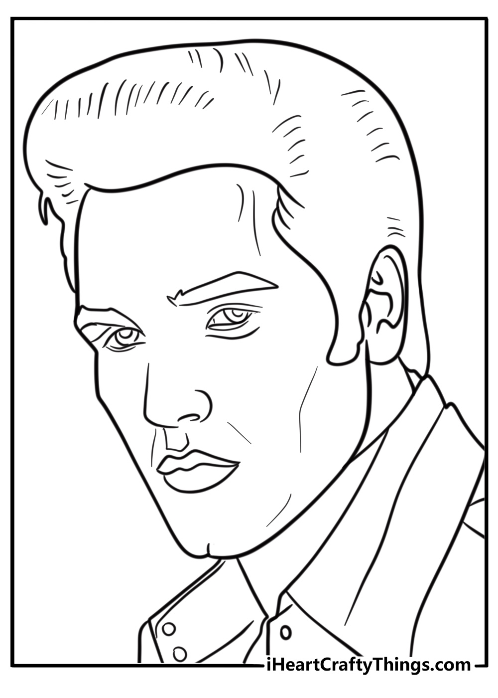 Elvis with slicked back hair and sideburns coloring page