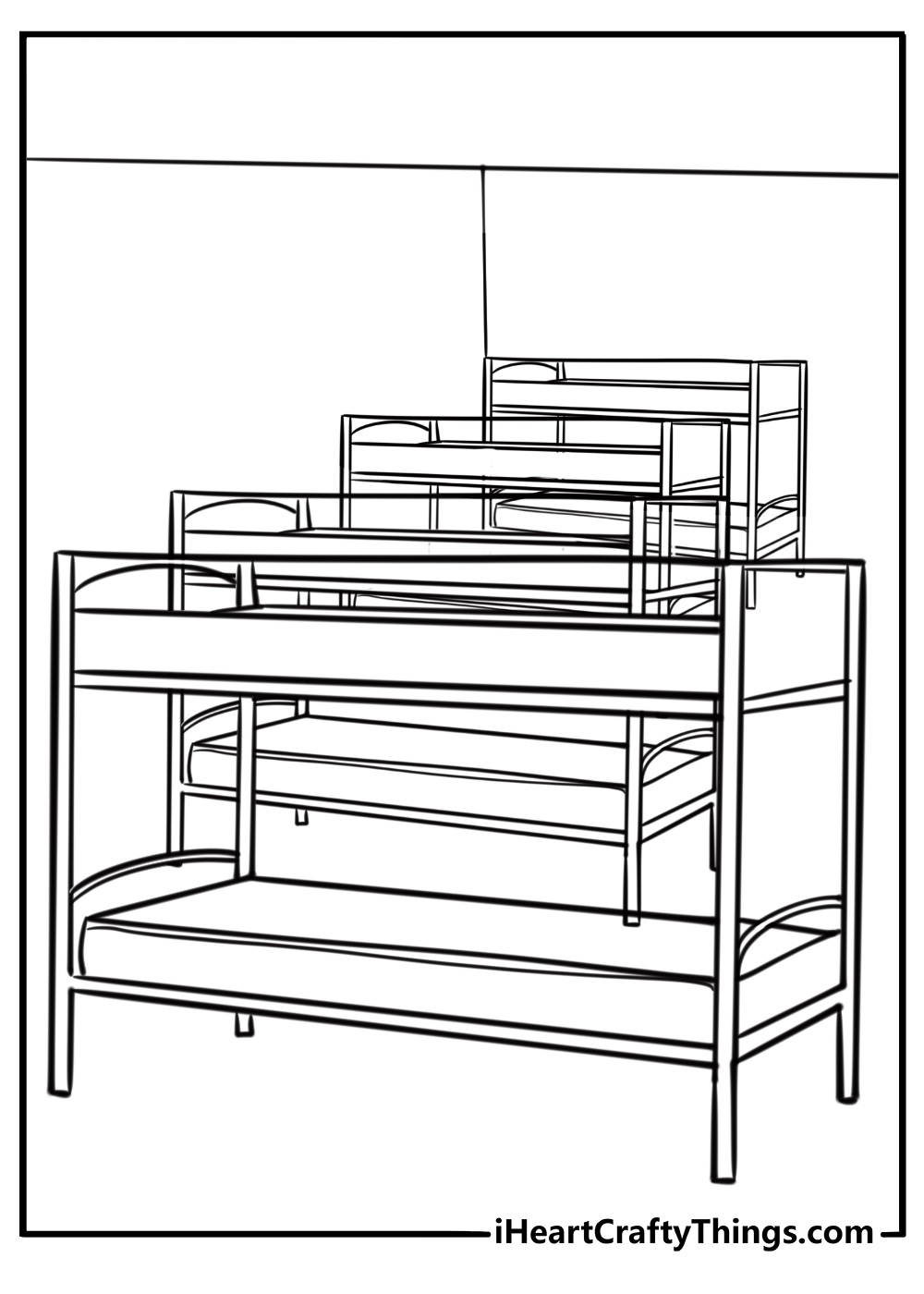 Empty dorm room with metal beds printable coloring sheet