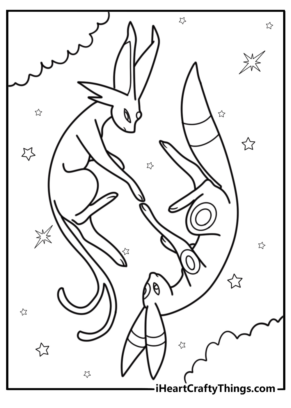 Espeon and Umbreon side by side showing contrast easy coloring sheet