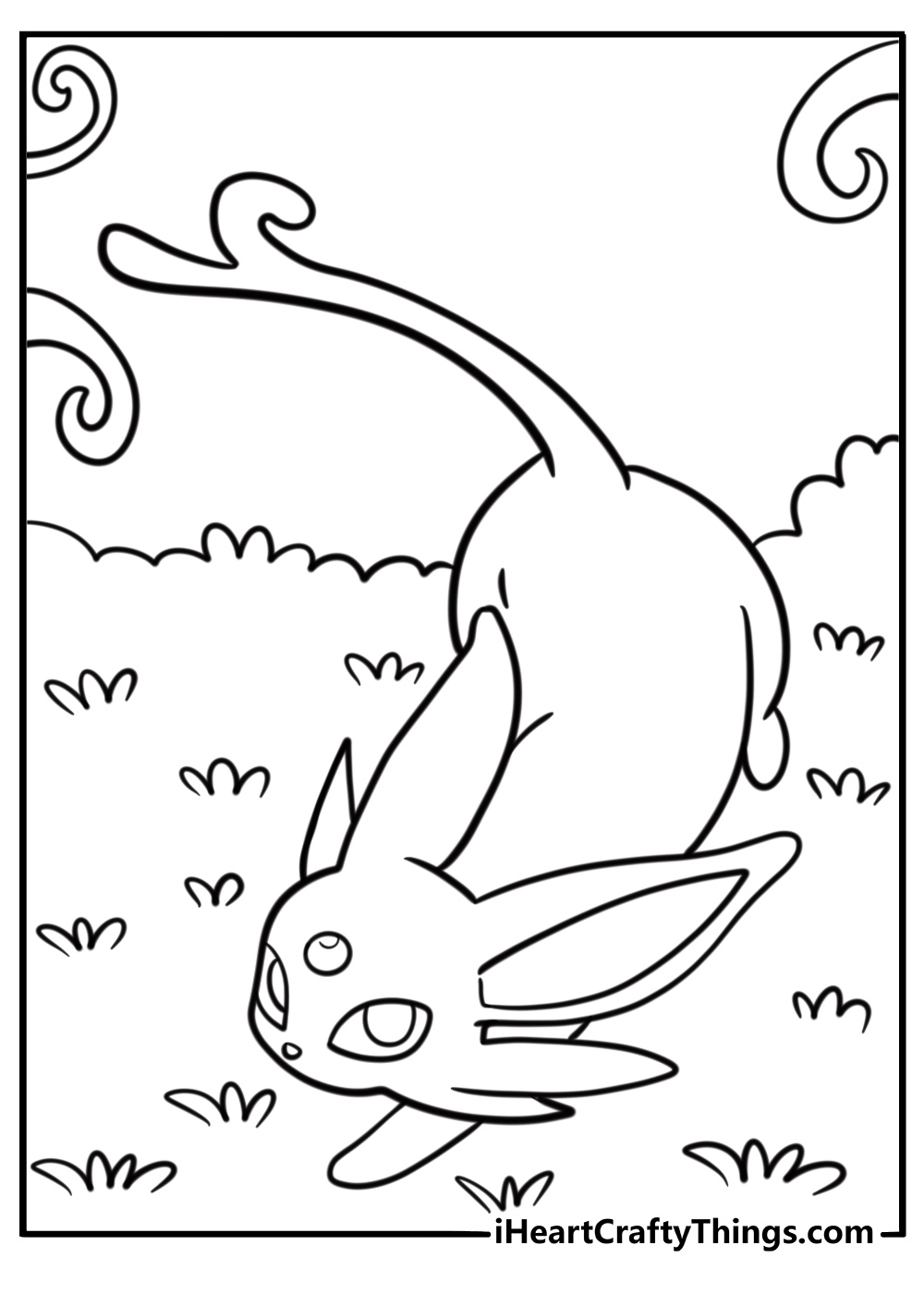 Espeon crouched with focused  expression and ears pointed detailed coloring sheet