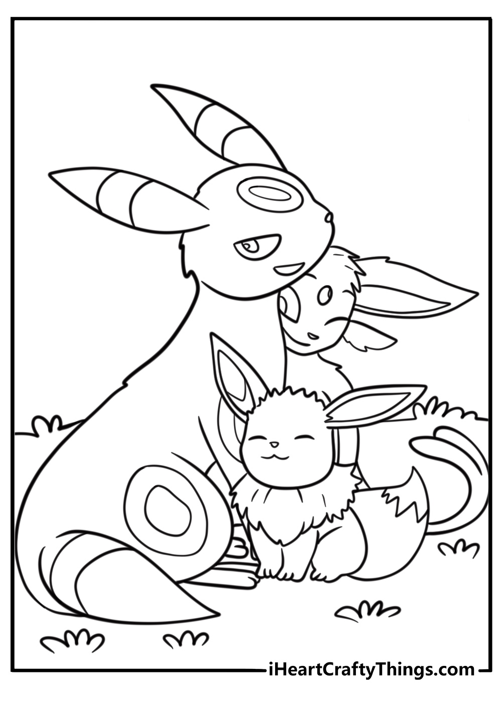 Espeon in a team with other Eeveelutions free printable coloring sheet pdf