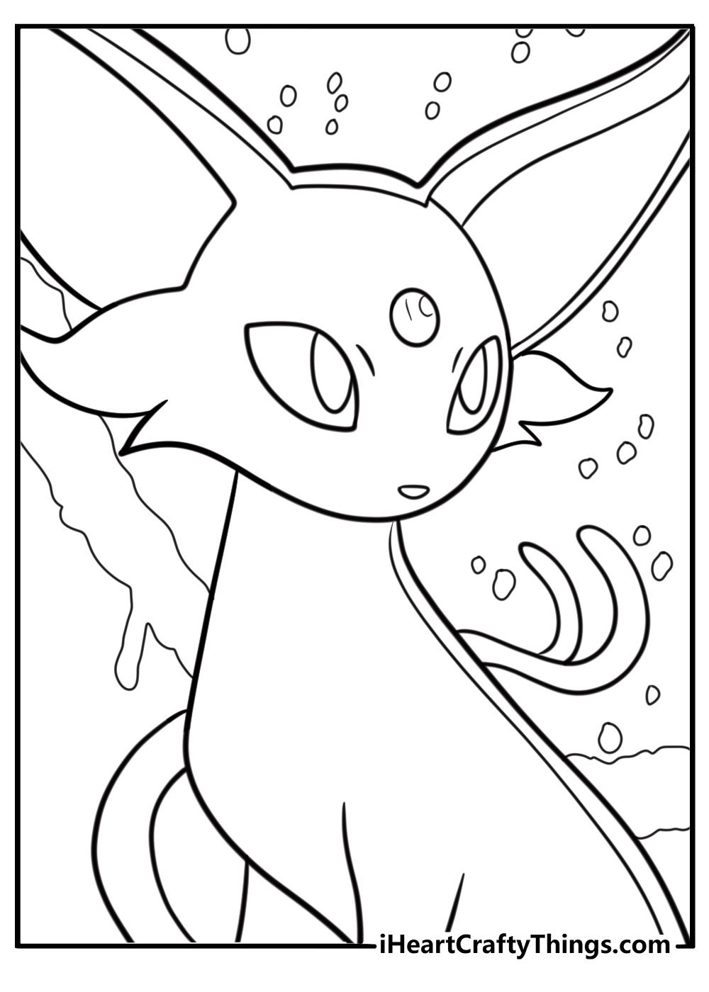 Espeon under the sun with light energy around it simple coloring sheet