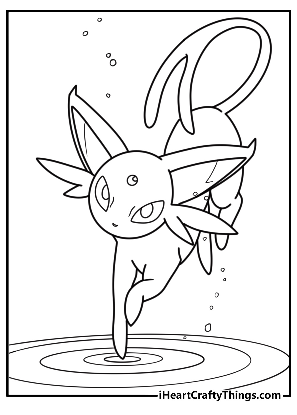 Espeon using psychic powers with glowing eyes detailed coloring sheet