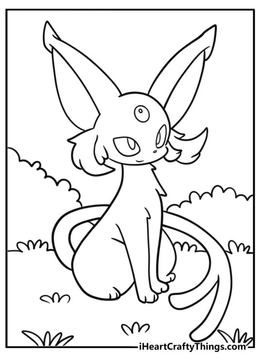 Espeon with gemstone on forehead glowing softly free detailed coloring page pdf
