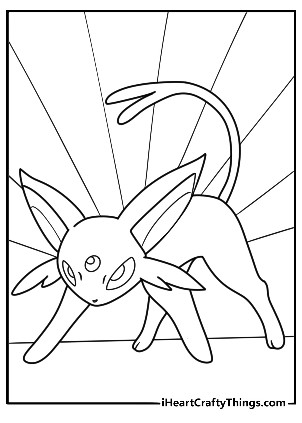 Espeon with its forked tail raised in focus free printable coloring page pdf