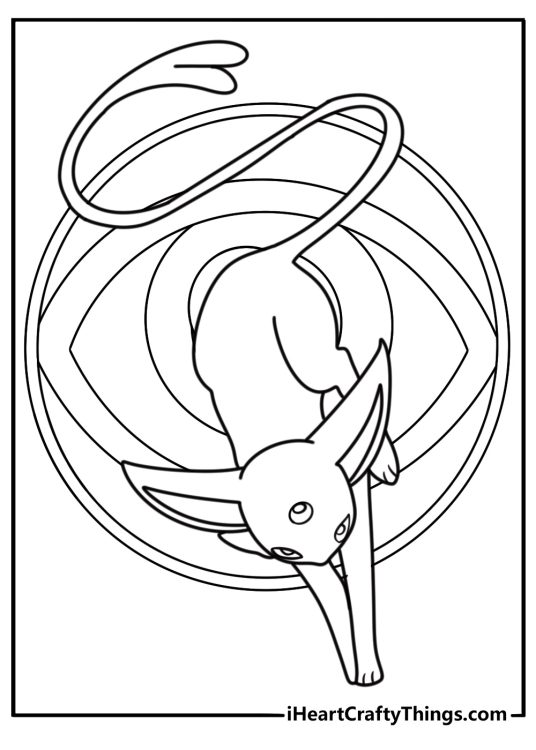 Espeon with Psychic type symbol in the background easy coloring sheet