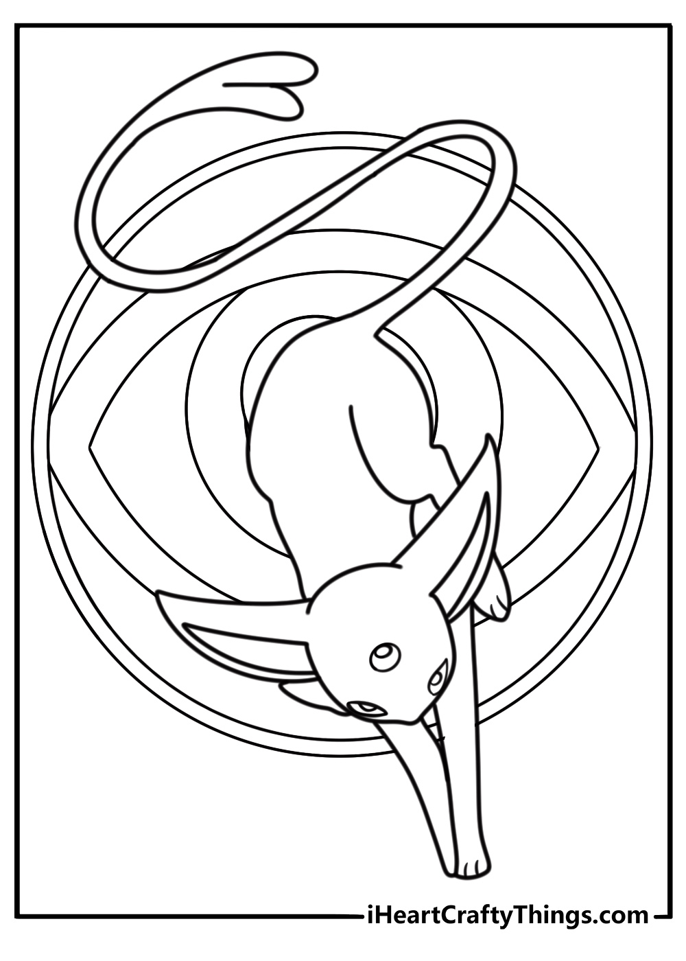 Espeon with Psychic type symbol in the background easy coloring sheet