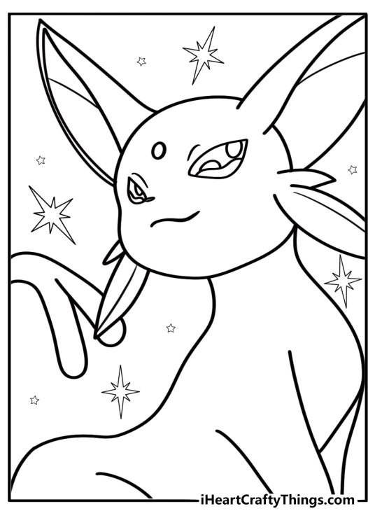 Espeon with tail curved elegantly and head slightly tilted easy coloring page