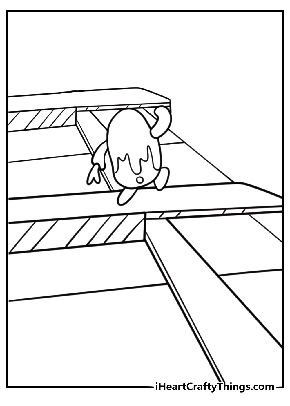 Fall Guy balancing on seesaw platform free coloring page pdf