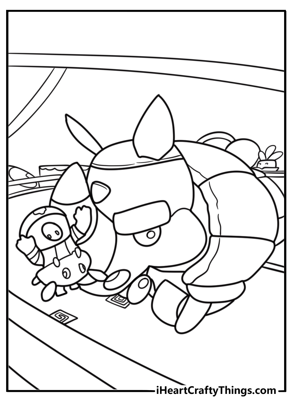 Fall Guy bouncing on trampolines in stompin ground game coloring page
