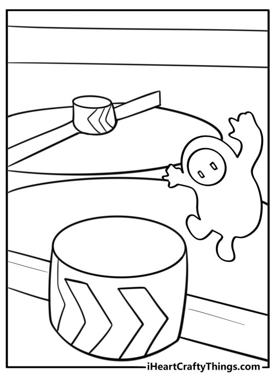 Fall Guy running on obstacle course coloring page