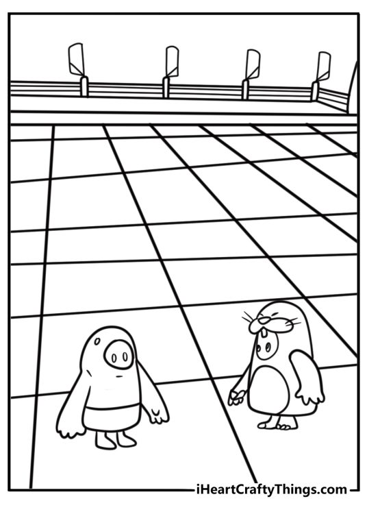 Fall Guy standing on tip toe tiles to find path free coloring page