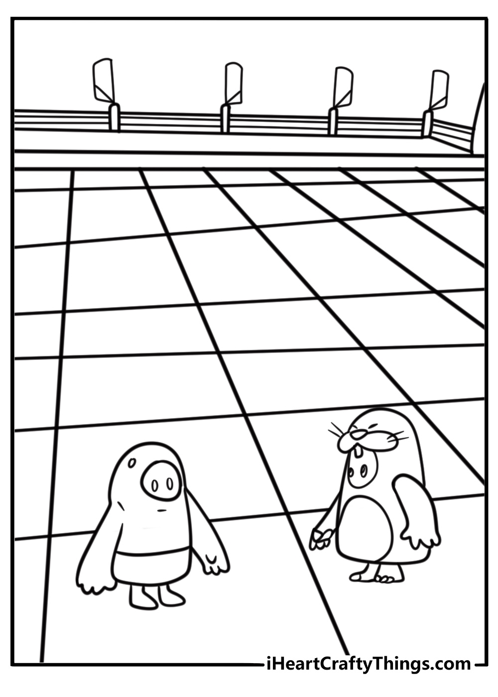 Fall Guy standing on tip toe tiles to find path free coloring page