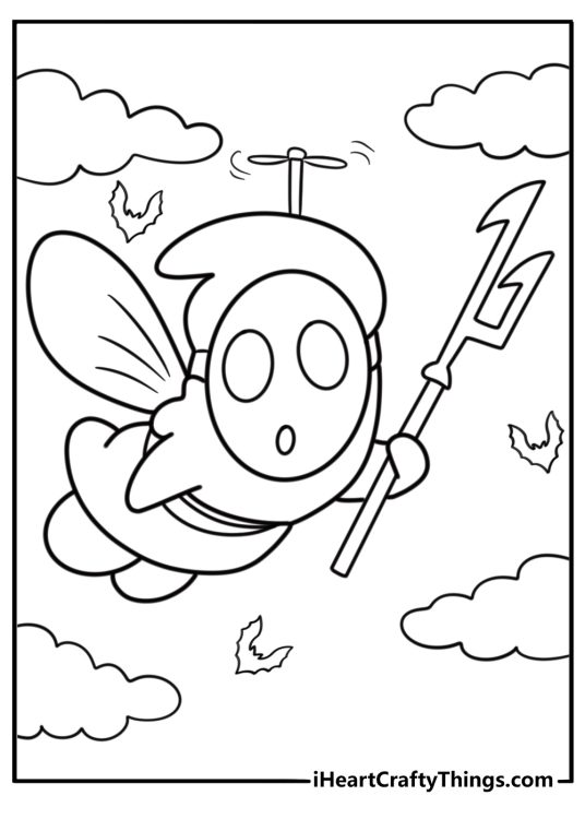 Flying Shy Guy with propeller on head printable coloring page