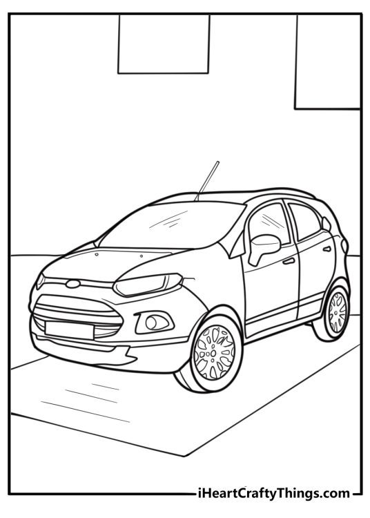 Ford EcoSport compact SUV in a parking lot coloring page