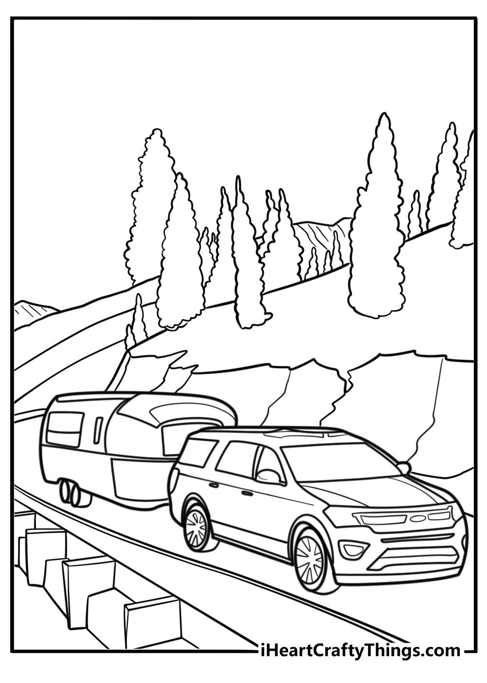 Ford Expedition towing a camper trailer coloring page